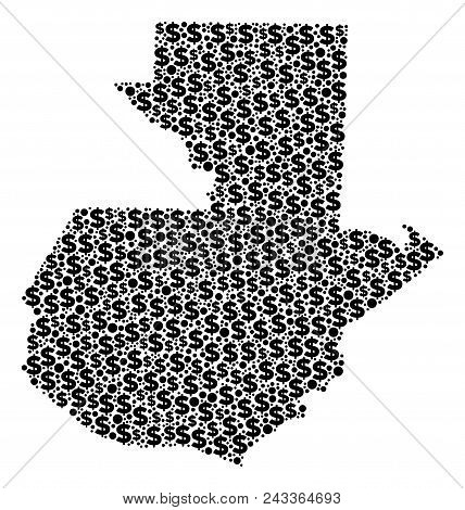Guatemala Map Collage Of Money Signs And Spheric Spots In Various Sizes. Abstract Vector Cash And Gd