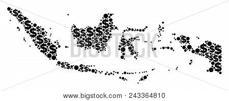 Indonesia Map Composition Of Dollar Symbols And Sphere Points In Variable Sizes. Abstract Vector Wea
