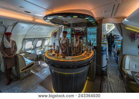 Berlin - April 26, 2018: The Bar For The Passengers The First And Business Class Of The Aircraft Air