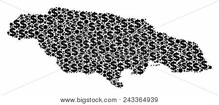 Jamaica Map Collage Of Dollars And Sphere Points In Different Sizes. Abstract Vector Financial And G