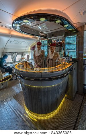 Berlin - April 26, 2018: The Bar For The Passengers The First And Business Class Of The Aircraft Air