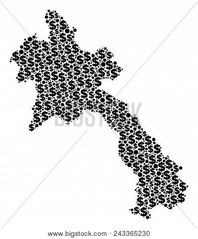 Laos Map Collage Of Dollar Symbols And Sphere Dots In Variable Sizes. Abstract Vector Economics And 