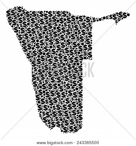 Namibia Map Composition Of Dollars And Spheric Dots In Variable Sizes. Abstract Vector Wealth And Gd