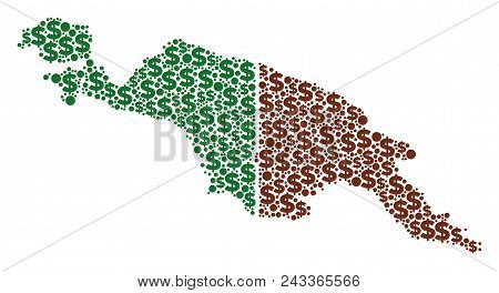 New Guinea Countries Map Collage Of Dollars And Spheric Dots In Variable Sizes. Abstract Vector Trea