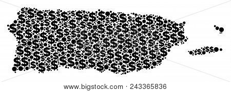 Puerto Rico Map Mosaic Of Dollar Symbols And Round Dots In Various Sizes. Abstract Vector Financial 