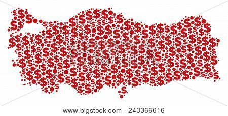 Turkey Map Mosaic Of Money Signs And Round Dots In Various Sizes. Abstract Vector Business And Gdp T