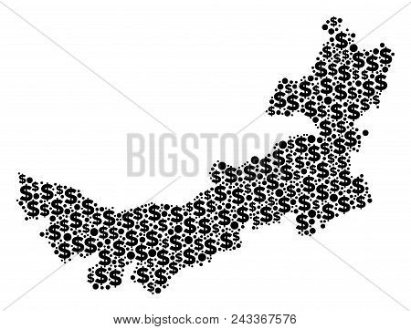 Chinese Inner Mongolia Map Collage Of Dollars And Spheric Points In Variable Sizes. Abstract Vector 