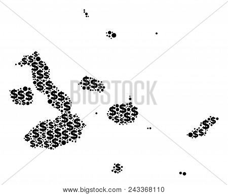 Galapagos Islands Map Composition Of Dollars And Round Dots In Different Sizes. Abstract Vector Econ