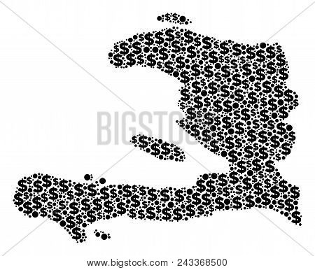 Haiti Map Mosaic Of Money Signs And Sphere Points In Various Sizes. Abstract Vector Investment And G