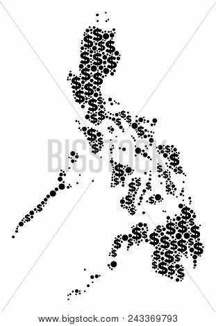 Philippines Map Composition Of Dollars And Round Points In Different Sizes. Abstract Vector Banking 