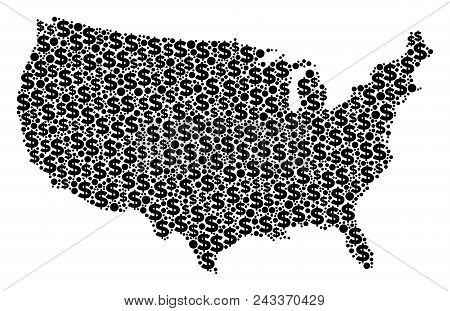 Usa Map Collage Of Dollars And Circle Points In Variable Sizes. Abstract Vector Financial And Gdp Us