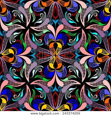 Floral Colorful Paisley Vector Seamless Pattern. Ornamental Abstract Bright Background. Hand Drawn L