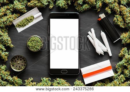 Grinder A Lot Ofx Marijuana, Fresh Buds Of Cannabis Many Weed. Copy Spase Copy-space