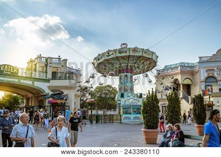 Vienna Austria May.26 2018, Old Carousel At The Prater Amusement Park Entrance