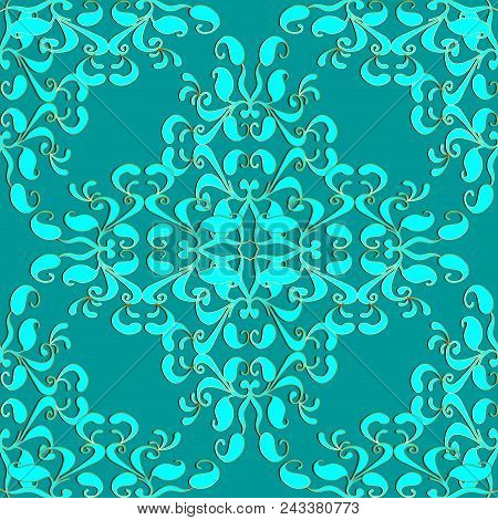 Light Turquoise Elegance Paisley Seamless Pattern. Vector Ornamental Monochrome Background. Floral D