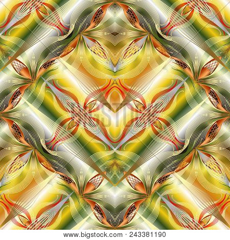 3d Ornate Geometric Vector Seamless Pattern. Ornamental Patterned Abstract Background. Vintage Paisl