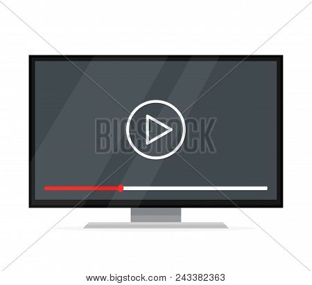 Flat Screen Tv Watching Video Film Technology. Computer Monitor. Flat Cartoon Vector Illustration Ic