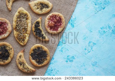 Wheat Tortillas With Herbs And Spices. Homemade Cake. Arabic Cuisine