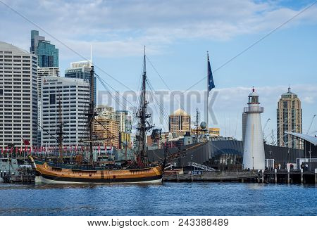 Sydney, Australia - May 22, 2017: At The Australian National Maritime Museum. Hmb Endeavour Replica 