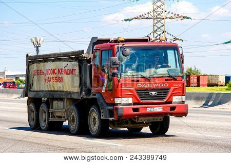 Moscow, Russia - June 2, 2012: Dump Truck Daewoo-tata Novus At The Interurban Freeway.