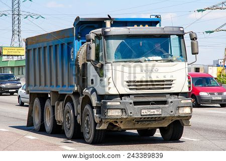 Moscow, Russia - June 2, 2012: Dump Truck Iveco Trakker At The Interurban Freeway.