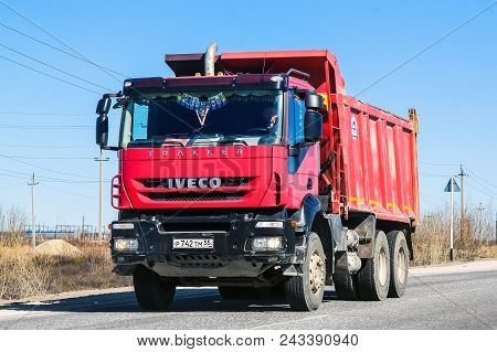 Novyy Urengoy, Russia - June 10, 2013: Dump Truck Iveco Trakker At The Interurban Road.