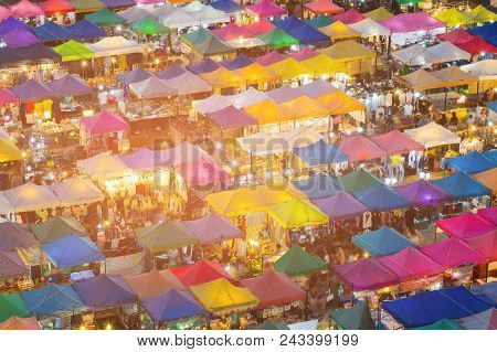 Night Flea Market Roof Multiple Colour, Cityscape Background