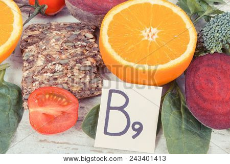 Vintage Photo, Nutritious Products Containing Vitamin B9, Natural Sources Of Minerals And Folic Acid