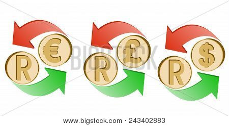 Exchange South African Rand To Euro, Pound Sterling And Dollar On A White Background , Sign Currency