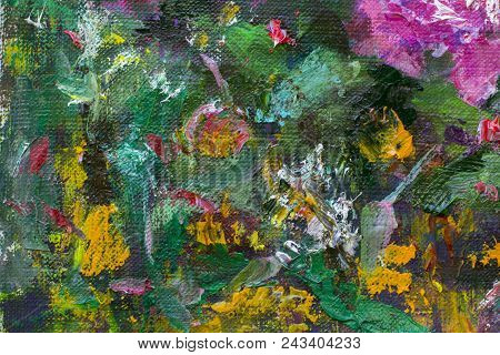 Original Handmade Abstract Oil Painting Bright Flowers Made Palette Knife. Red Violet Pink Abstract 