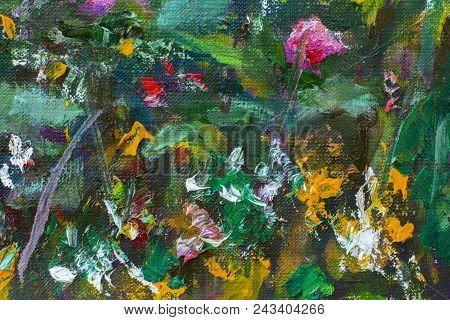 Original Handmade Abstract Oil Painting Bright Flowers Made Palette Knife. Red Violet Pink Abstract 