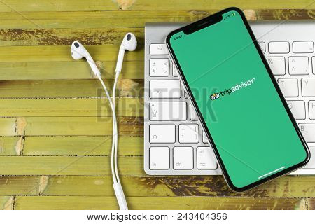 Sankt-petersburg, Russia, June 2 2018: Tripadvisor Application Icon On Apple Iphone X Screen Close-u