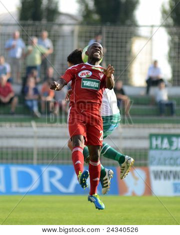 KAPOSVAR, Macaristan - 24 Eylül: Adamo Coulibaly (Kırmızılı) bir Macar ulusal Champio eylem