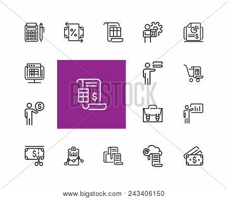 Investment Icons. Set Of  Line Icons. Report, Accounting, Insurance. Finance Concept. Vector Illustr