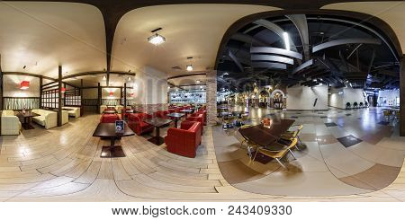 Minsk, Belarus - October, 2015: Full Seamless Panorama 360 Degrees Angle View In Modern Trade Center