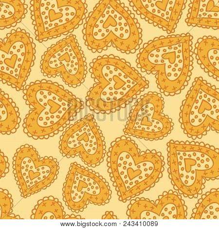 Beautiful Seamless Yellow Pattern With Nice Hearts.