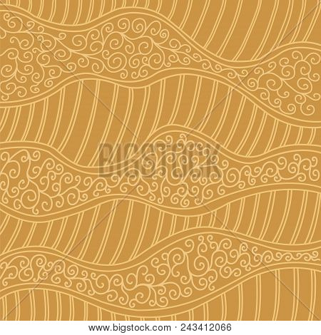 Beautiful Floral, Wavy Striped Pattern. Yellow Color