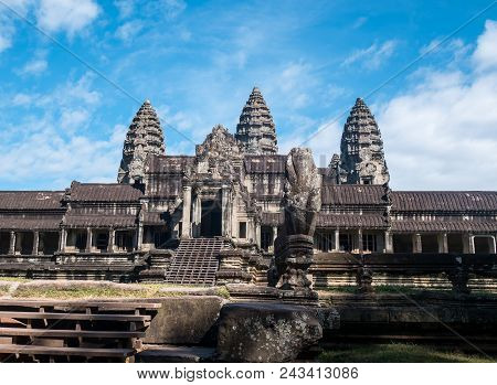 Angkor Wat In Front Of Blue Sky In Cambodia Asia