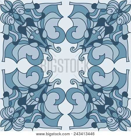 Beautiful Floral Mandala. Dark And Light Blue Colors