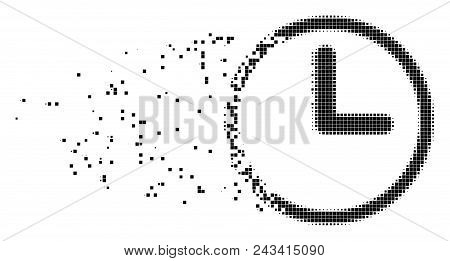 Dispersed Clock Dot Vector Icon With Disintegration Effect. Square Fragments Are Organized Into Disa