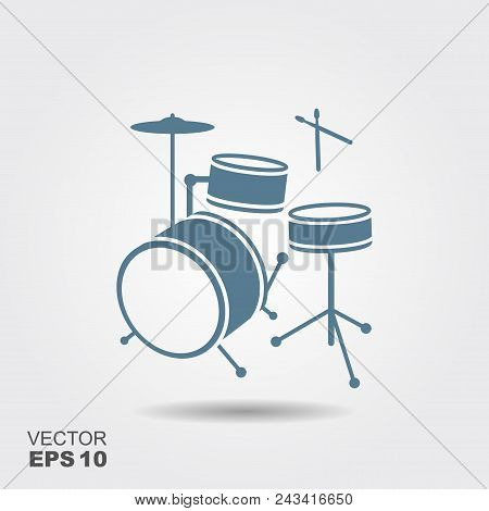 Blue Silhouette Of Drum In Simple Style. Vextor Icon