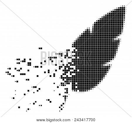 Fractured Feather Dotted Vector Icon With Disintegration Effect. Rectangular Particles Are Combined 
