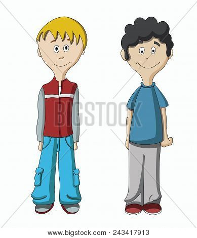 Two Cartoon Boys Isolated On White Background