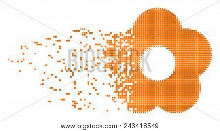 Dispersed Flower Dot Vector Icon With Disintegration Effect. Rectangle Pixels Are Arranged Into Diss
