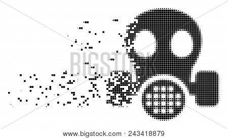 Dispersed Gas Mask Dotted Vector Icon With Disintegration Effect. Square Points Are Organized Into D