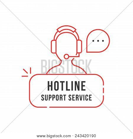 Red Thin Line Hotline Support Service Logo. Simple Linear Flat Style Trend Crm Logotype Graphic Bann