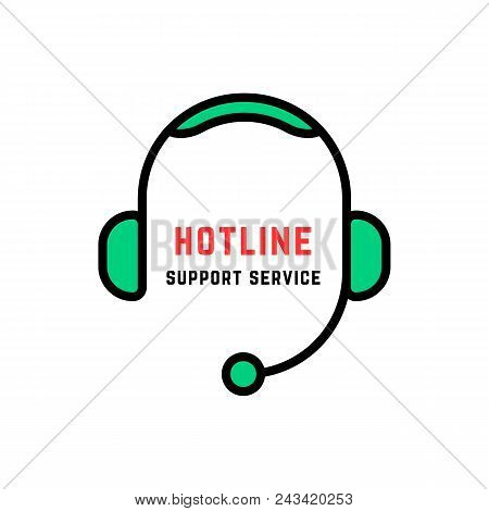 Linear Style Abstract Hotline Logo Isolated On White. Concept Of 24 7 Help Communicate For Client Co