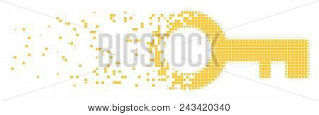 Dissolved Key Dotted Vector Icon With Disintegration Effect. Rectangular Pixels Are Grouped Into Dam