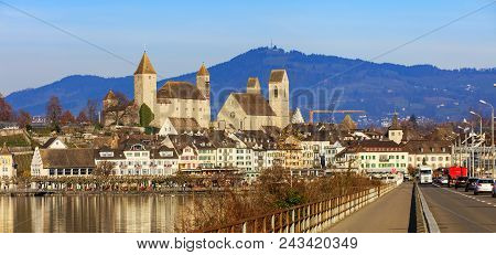 Rapperswil, Switzerland - November 30, 2016: Buildings In The Historic Part Of The Town Of Rapperswi