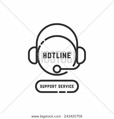 Hotline Support Service Black Thin Line Logo. Concept Of Nonstop 24 7 Back Office Or Adviser User In